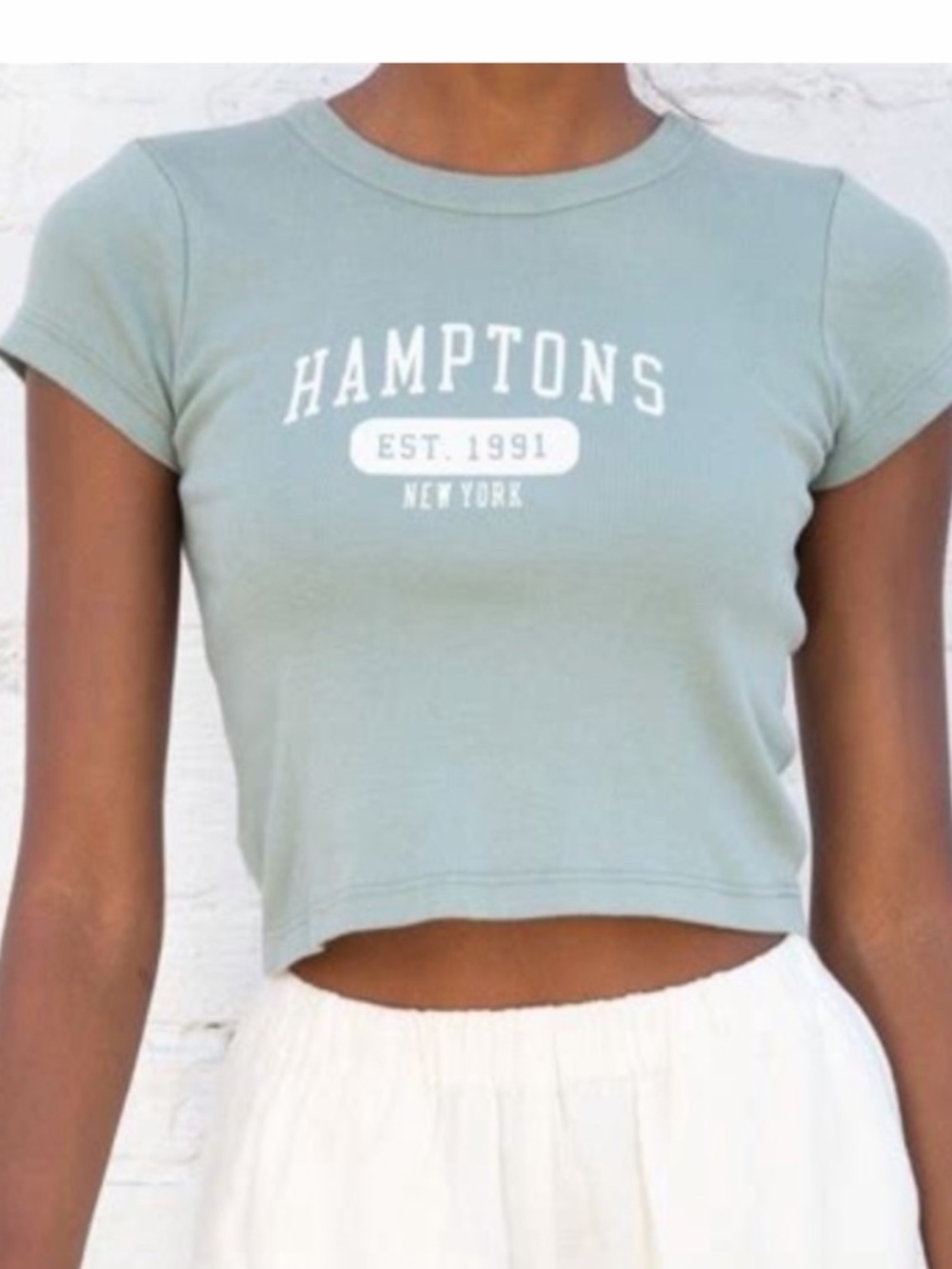 Brandy Melville Hamptons NY Baby Tee Sage Green Shirt
